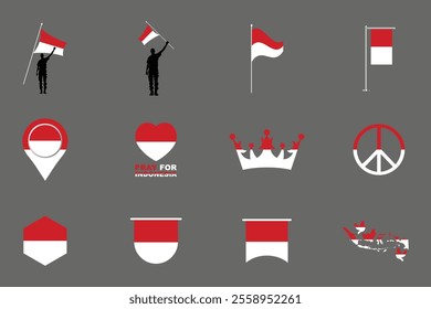 Flag of Indonesia Set, Original and simple Indonesia flag Bundle, vector illustration of Indonesia flag Collection
