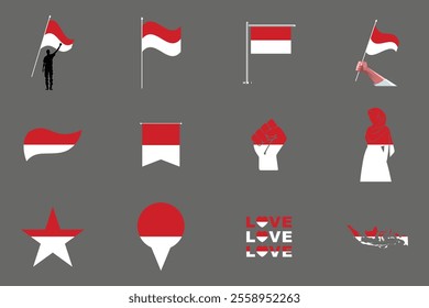 Flag of Indonesia Set, Original and simple Indonesia flag Bundle, vector illustration of Indonesia flag Collection
