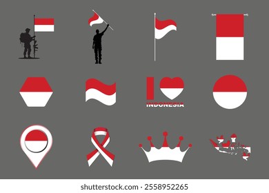 Flag of Indonesia Set, Original and simple Indonesia flag Bundle, vector illustration of Indonesia flag Collection
