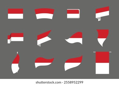 Flag of Indonesia Set, Original and simple Indonesia flag Bundle, vector illustration of Indonesia flag Collection
