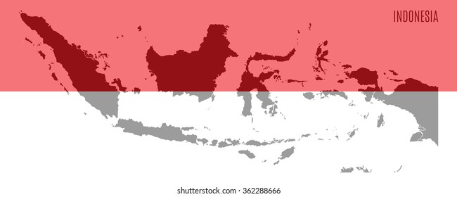 the flag of Indonesia and the silhouette of the map on the background of the flag