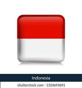 Flag of Indonesia. Square glossy badge. Vector.