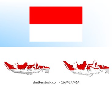 Flagge Indonesiens in statischer Position und Umriss des Landes in der Farbe der nationalen Flagge