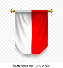 Flag of Indonesia. Vector illustration of a vertical hanging flag on a transparent background (PNG). 