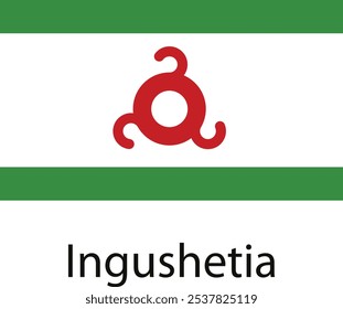 The flag of Ingushetia is a horizontal tricolor of green, white and green with a red symbol in the center.