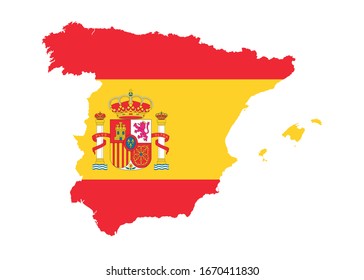 Flag inside map of Spain on white background. Vector illustration.