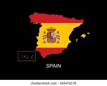 Flag inside map of Spain on black background