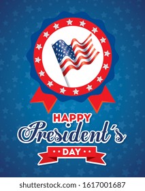 Flag inside seal stamp design, Usa happy presidents day united states america independence nation us country and national theme Vector illustration