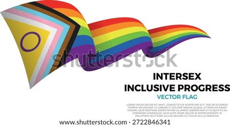 Flag of the Intersex Inclusive Progress community, pride flag part of the LGBTQ community. Set against a clean white background with community name and copy space. A shining vector flag rendered in three layers that create a dynamic waving effect with realistic shadows and gradients. The elegant curves and realistic shading create a sense of motion, making it ideal for official themes, international projects, travel materials and cultural presentations