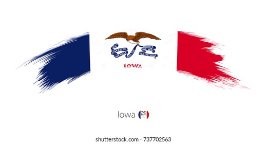 Flag Of Iowa State In Rounded Grunge Brush Stroke. Vector Illustration.