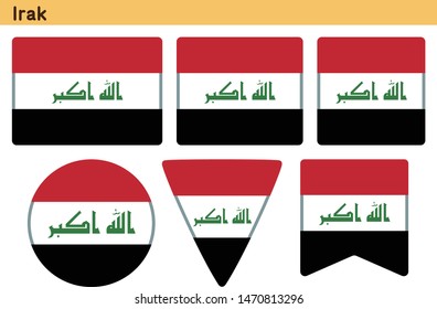 Flag of Irak. Flag icon set of six different shapes. Vector Illustration.