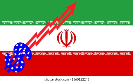 Flag Of Iran And Dollar Sign Arrow Graph Going Up