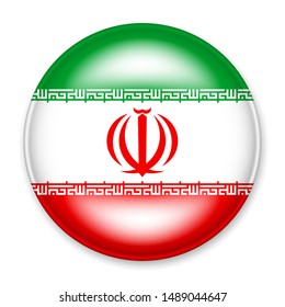 Flag of Iran in the form of a round button with a light glare and a shadow. 