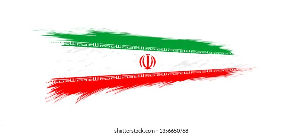 Flag of Iran in grunge brush stroke, vector grunge illustration.