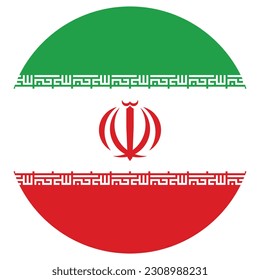 The flag of Iran. Flag icon. Standard color. Round flag. Computer illustration. Digital illustration. Vector illustration.