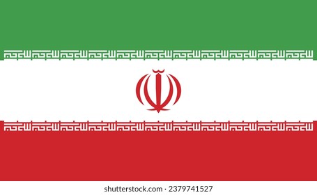 The flag of Iran. Flag icon. Standard color. Standard size. A rectangular flag. Computer illustration. Digital illustration. Vector illustration.