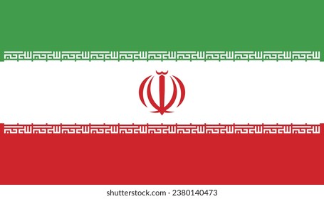 The flag of Iran. Flag icon. Standard color. Standard size. A rectangular flag. Computer illustration. Digital illustration. Vector illustration.