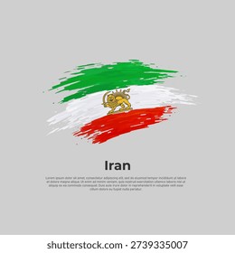 Flag of iran lion and sun. Brush strokes colors of the iranian flag on a white background. Vector design national poster, template. Place for text. State patriotic banner of iran, cover. Copy space