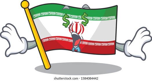 Flag iran with Money eye cartoon character style