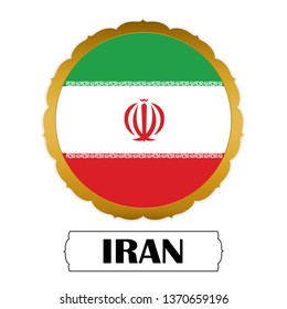 Flag of Iran with name icon, Golden sticker with flag of the Iran.vector 