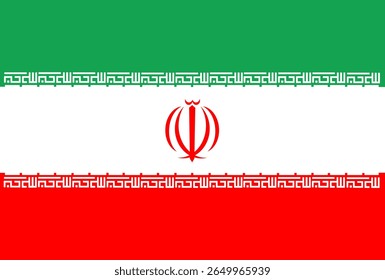Vlag van Iran - Nationaal embleem en driekleur van groen, wit en rood met Arabische schrift grens. Hoge resolutie beeld voor educatieve doeleinden, nieuws, Digitale illustratie. Vectorillustratie.