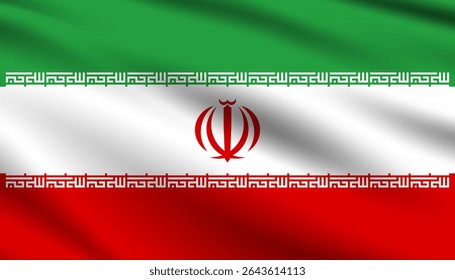 Flag of Iran. Iran flag official colors and proportion digital vector illustration. Wavy flag.