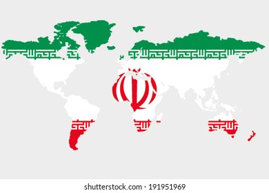 The flag of Iran in the outline of the world