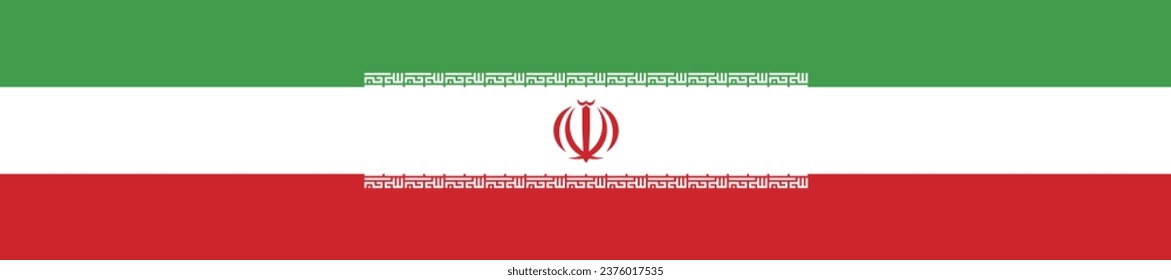 The flag of Iran. Rectangle icon. Flag icon. Standard color. A long banner. Computer illustration. Digital illustration. Vector illustration.