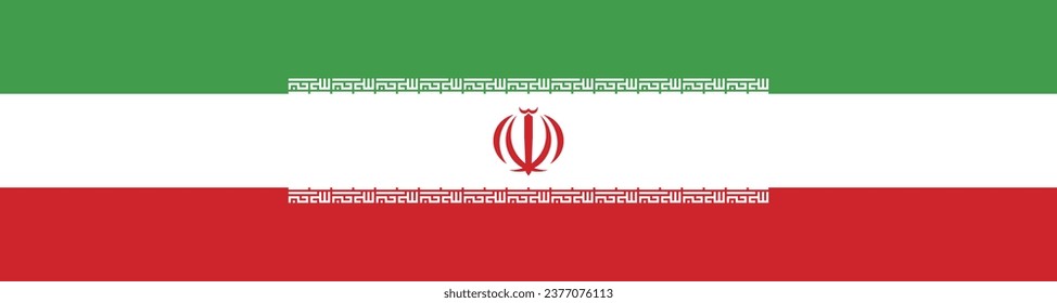 The flag of Iran. Rectangle icon. Flag icon. Standard color. A long banner. Computer illustration. Digital illustration. Vector illustration.