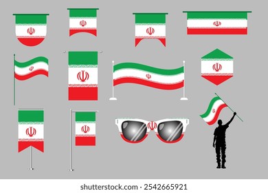 Flag of Iran Set, Original and simple Iran flag Bundle, vector illustration of Iran flag Collection
