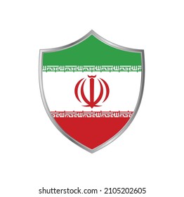 Flag of Iran with silver shield frame