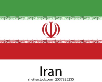 The flag of Iran is a tricolour flag with a green, white, and red field and a national emblem. The emblem is a red stylized depiction of a stylized calligraphic rendition of Allah in the center of a c