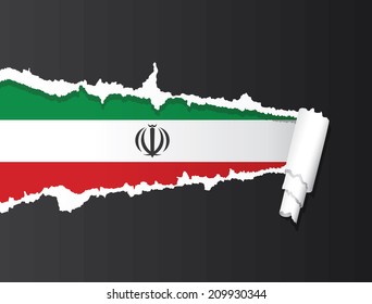 Flag of Iran under ripped paper vector illustration.