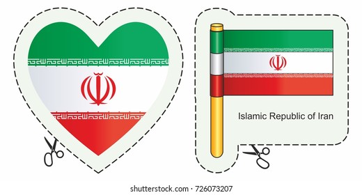 Flag of Iran. Vector cut sign here, isolated on white. Can be used for design, stickers, souvenirs.