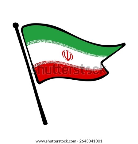 Flag of Iran. Iran flag vector illustration icon design in the hand-drawn style. Fluttering flagpole flag.