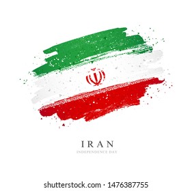 Flag of Iran. Vector illustration on a white background. Brush strokes are drawn by hand. Independence Day.