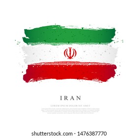 Flag of Iran. Vector illustration on a white background. Brush strokes are drawn by hand. Independence Day.