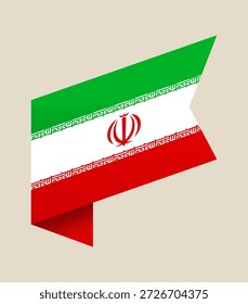 Ilustración vectorial de la bandera de Irán diseñada como una cinta de banderín doblada, un símbolo nacional patriótico para presentaciones del gobierno..