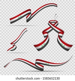 Flag of Iraq. 3rd of October. Set of realistic wavy ribbons in colors of iraqi flag on transparent background. Allahu Akbar. Independence day. National symbol. Vector illustration.