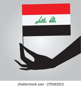 Flag of Iraq in a female hand. Vector illustration.