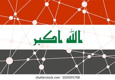 Flag of the Iraq. Low poly concept triangular style. Molecule and communication background. Connected lines with dots.