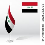 flag of IRAQ on flagpole for registration of solemn event, meeting foreign guests. National independence day of IRAQ. Realistic 3D vector on white