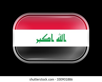 Flag of Iraq. Rectangular Shape with Rounded Corners. This Flag is One of a Series of Glass Buttons