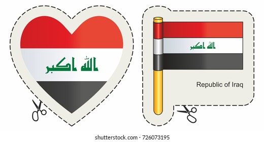 Flag of Iraq. Vector cut sign here, isolated on white. Can be used for design, stickers, souvenirs.