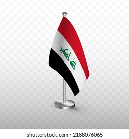 Flag of Iraq. Vector illustration of a flag with flagpole on a transparent background (PNG).