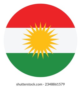 Flag of Iraqi Kurdistan. Button flag icon. Standard color. Circle icon flag. 3d illustration. Computer illustration. Digital illustration. Vector illustration.