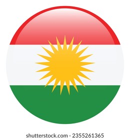 Flag of Iraqi Kurdistan. Button flag icon. Standard color. Circle icon flag. 3d illustration. Computer illustration. Digital illustration. Vector illustration.