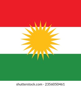 Bandera del Kurdistán iraquí. Icono de marca. Color estándar. Una bandera cuadrada. Ilustración del equipo. Ilustración digital. Ilustración vectorial.