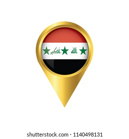 Flag of Iraq.symbol check in Iraq, golden map pointer with the national flag of Iraq in the button. vector illustration.