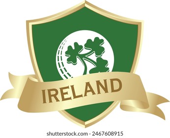 Flag of ireland as around the metal gold shield with ireland flag